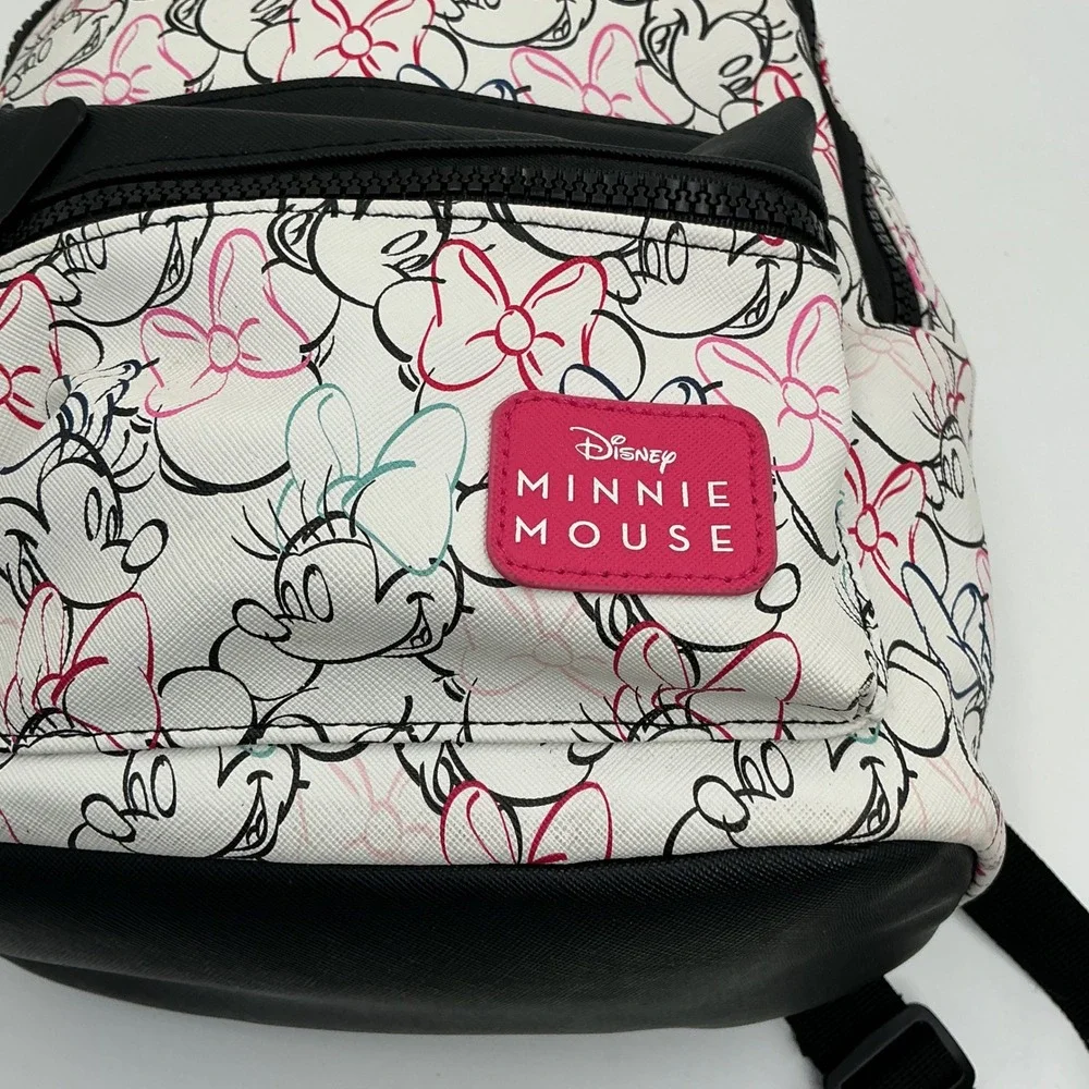 Disney Bioworld Minnie Mouse Mini Backpack White Sketch Print Faux Leather Bag